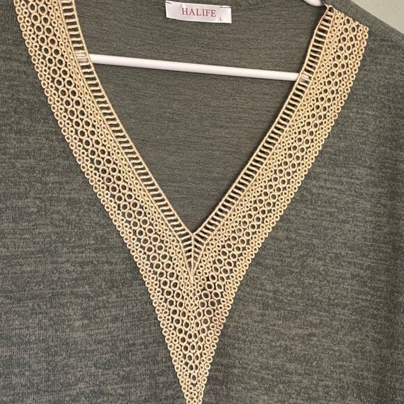 Luxurious Halife Sweater L Crochet Lace Casual Light Pullover Sweater Soft Cozy - Picture 3 of 8